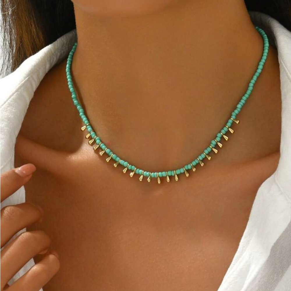 Turquoise and Gold Beaded Necklace